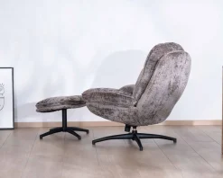 Fauteuil confort gris cendré esprit rétro avec repose-pieds "Branson" pivotant 360°