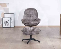 Fauteuil confort gris cendré esprit rétro avec repose-pieds 
