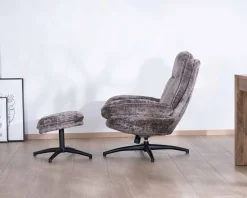 Fauteuil confort gris cendré esprit rétro avec repose-pieds 