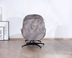 Fauteuil confort gris cendré esprit rétro avec repose-pieds 