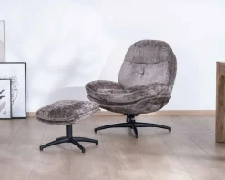 Fauteuil confort gris cendré esprit rétro avec repose-pieds 