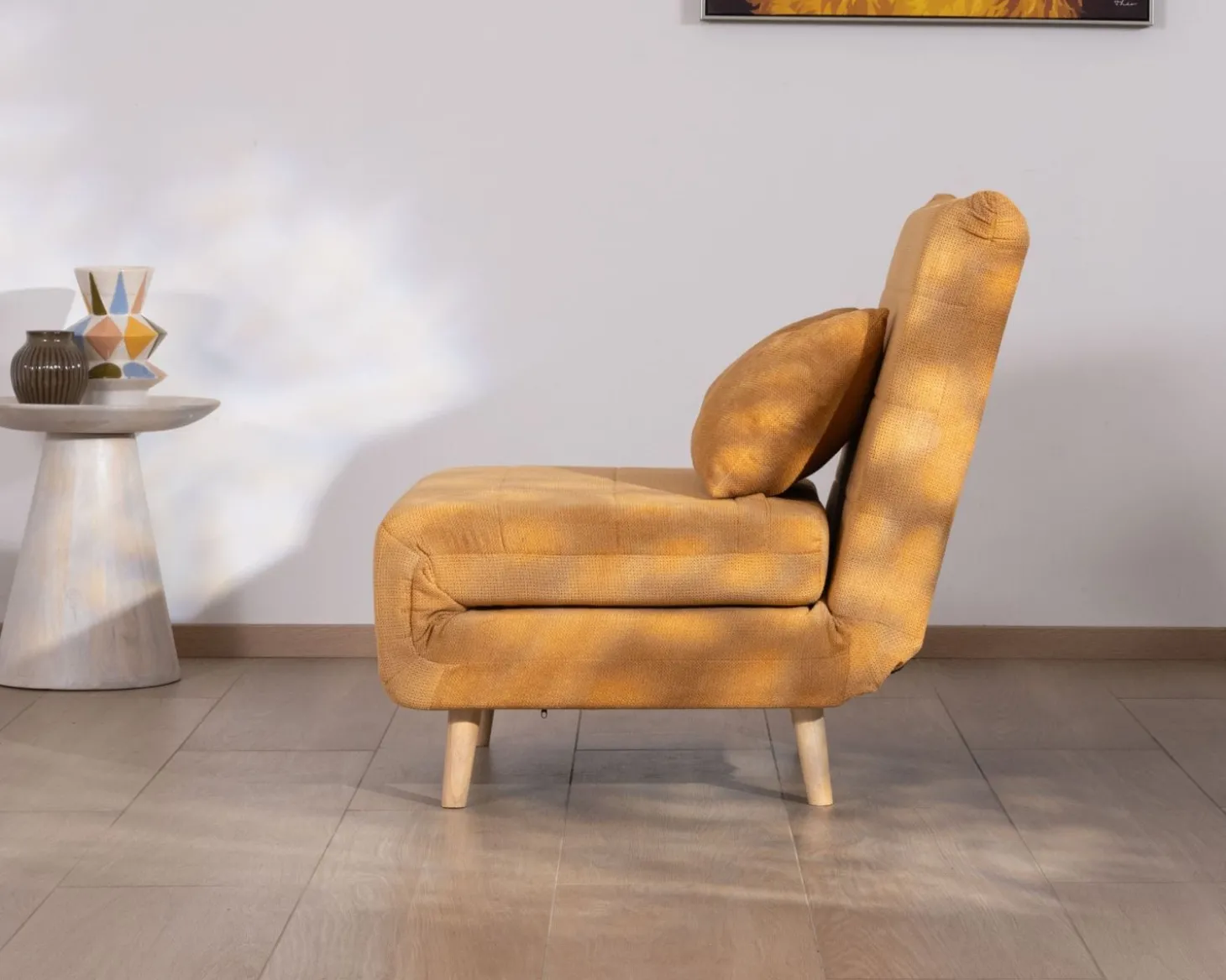 Fauteuil cosy convertible "Folda" en tissu jaune moutarde