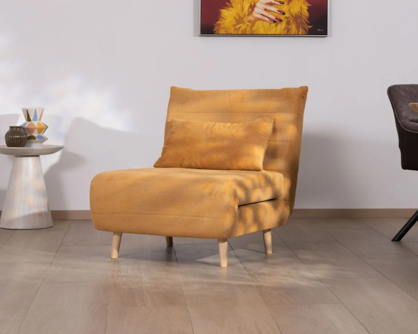 Fauteuil cosy convertible "Folda" en tissu jaune moutarde
