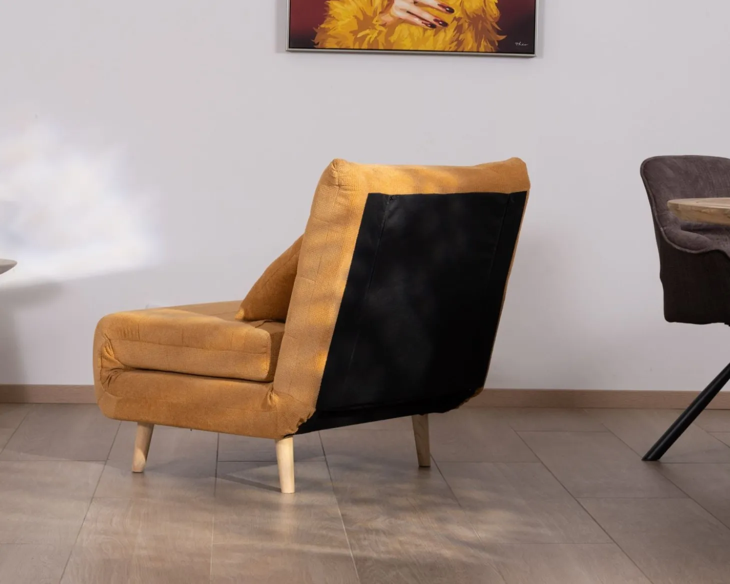 Fauteuil cosy convertible "Folda" en tissu jaune moutarde