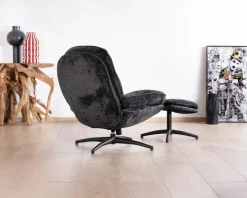 Fauteuil cosy rotatif design rétro en tissu gris 
