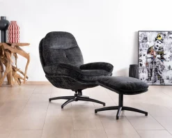 Fauteuil cosy rotatif design rétro en tissu gris 