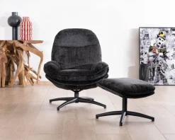 Fauteuil cosy rotatif design rétro en tissu gris 