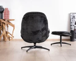 Fauteuil cosy rotatif design rétro en tissu gris 