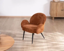 Fauteuil d'appoint esprit rétro avec accoudoirs en tissu cuivré duveteux "Luno"