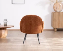 Fauteuil d'appoint esprit rétro avec accoudoirs en tissu cuivré duveteux 