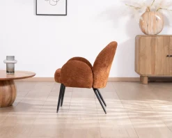 Fauteuil d'appoint esprit rétro avec accoudoirs en tissu cuivré duveteux 