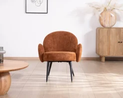 Fauteuil d'appoint esprit rétro avec accoudoirs en tissu cuivré duveteux 