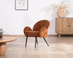 Fauteuil d'appoint esprit rétro avec accoudoirs en tissu cuivré duveteux 
