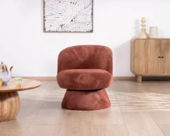 Fauteuil d'appoint pivotant en tissu chenillé terracotta "Ladoga" design enveloppant