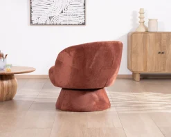 Fauteuil d'appoint pivotant en tissu chenillé terracotta