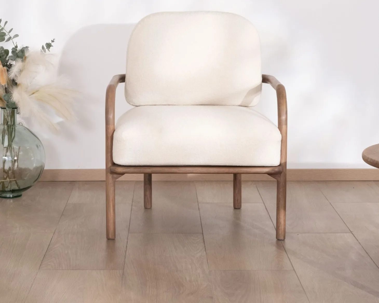 Fauteuil d'appoint style rétro "Pio" tissu bouclette écru