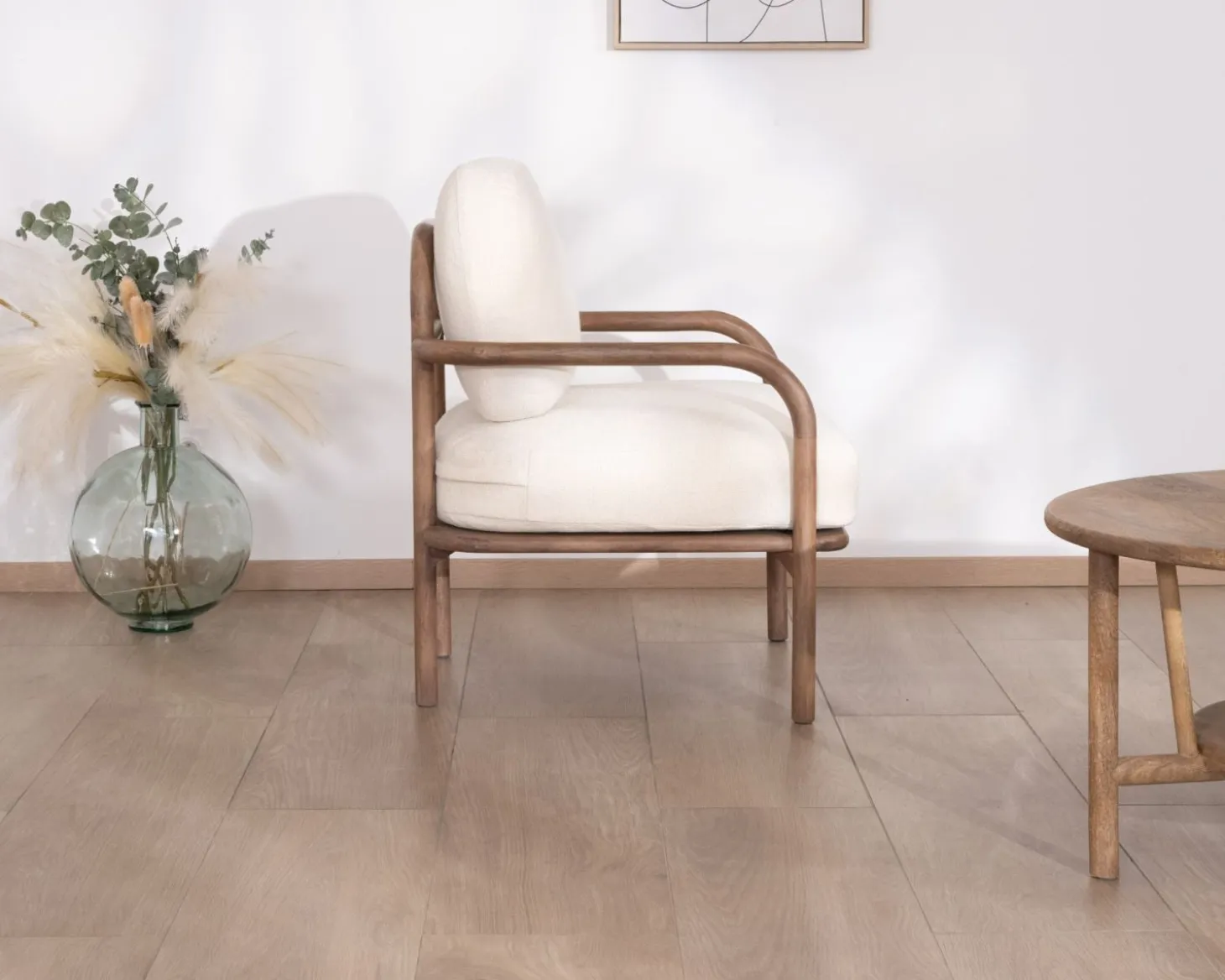 Fauteuil d'appoint style rétro "Pio" tissu bouclette écru