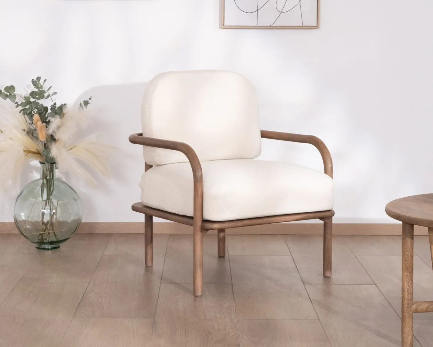Fauteuil d'appoint style rétro "Pio" tissu bouclette écru