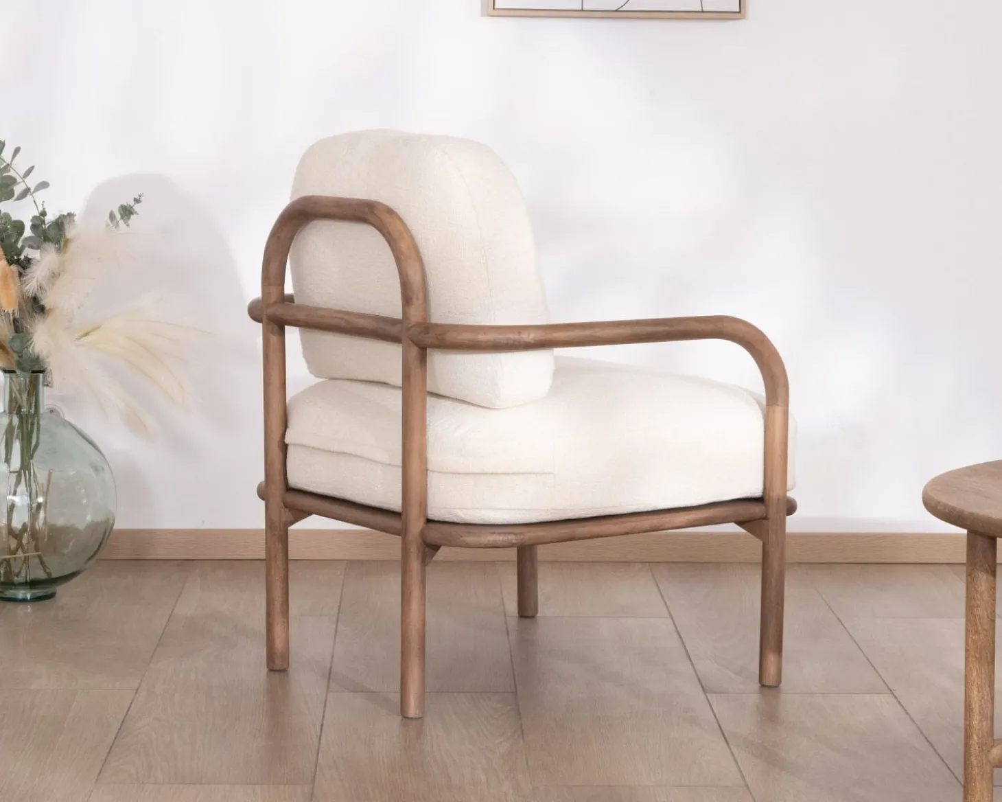 Fauteuil d'appoint style rétro "Pio" tissu bouclette écru