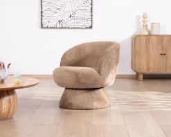 Fauteuil d'appoint tournant 360° en tissu chenillé camel "Ladoga"