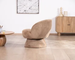 Fauteuil d'appoint tournant 360° en tissu chenillé camel 