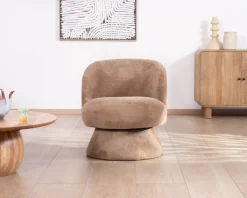 Fauteuil d'appoint tournant 360° en tissu chenillé camel 