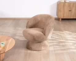 Fauteuil d'appoint tournant 360° en tissu chenillé camel 
