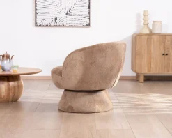 Fauteuil d'appoint tournant 360° en tissu chenillé camel 