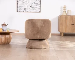 Fauteuil d'appoint tournant 360° en tissu chenillé camel 