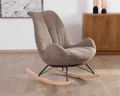 Fauteuil de détente à bascule contemporain en tissu bouclette taupe 