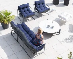 Fauteuil de jardin chic et confortable bleu foncé et aluminium gris "Maluku Island"