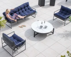 Fauteuil de jardin chic et confortable bleu foncé et aluminium gris 