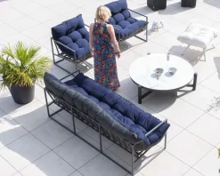 Fauteuil de jardin chic et confortable bleu foncé et aluminium gris 