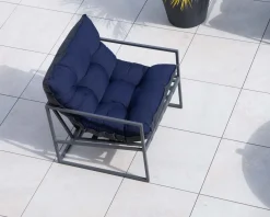 Fauteuil de jardin chic et confortable bleu foncé et aluminium gris 
