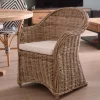 Fauteuil de jardin en rotin kubu grisé, assise en tissu "Balangan Beach"