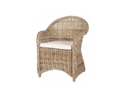 Fauteuil de jardin en rotin kubu grisé, assise en tissu "Balangan Beach"