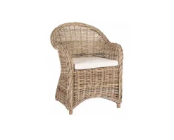 Fauteuil de jardin en rotin kubu grisé, assise en tissu 