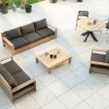 Fauteuil de jardin haut de gamme "Zénith" en teck matelassé tissu gris foncé