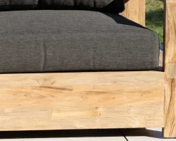 Fauteuil de jardin haut de gamme "Zénith" en teck matelassé tissu gris foncé