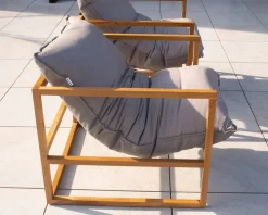 Fauteuil de jardin relax teck et tissu Sunbrella Taupe "Maluku Island"