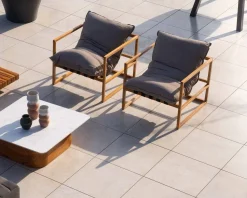 Fauteuil de jardin relax teck et tissu Sunbrella Taupe 