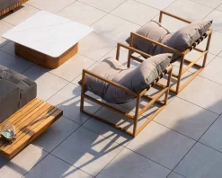 Fauteuil de jardin relax teck et tissu Sunbrella Taupe 
