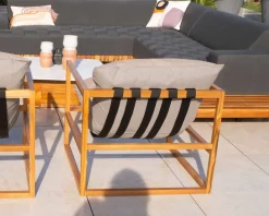 Fauteuil de jardin relax teck et tissu Sunbrella Taupe 
