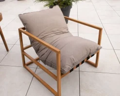 Fauteuil de jardin relax teck et tissu Sunbrella Taupe 
