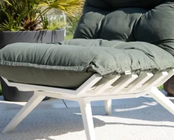 Fauteuil de jardin ultra confort en tissu vert kaki avec repose pieds modulaire "Lisca"
