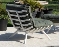 Fauteuil de jardin ultra confort en tissu vert kaki avec repose pieds modulaire "Lisca"
