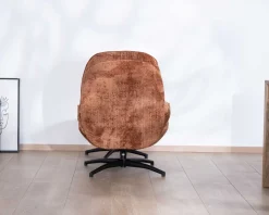 Fauteuil de relaxation avec pouf en tissu doux terracotta "Branson" pivotant 360°