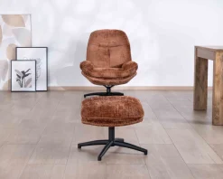 Fauteuil de relaxation avec pouf en tissu doux terracotta "Branson" pivotant 360°