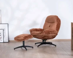 Fauteuil de relaxation avec pouf en tissu doux terracotta 