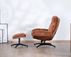 Fauteuil de relaxation avec pouf en tissu doux terracotta 